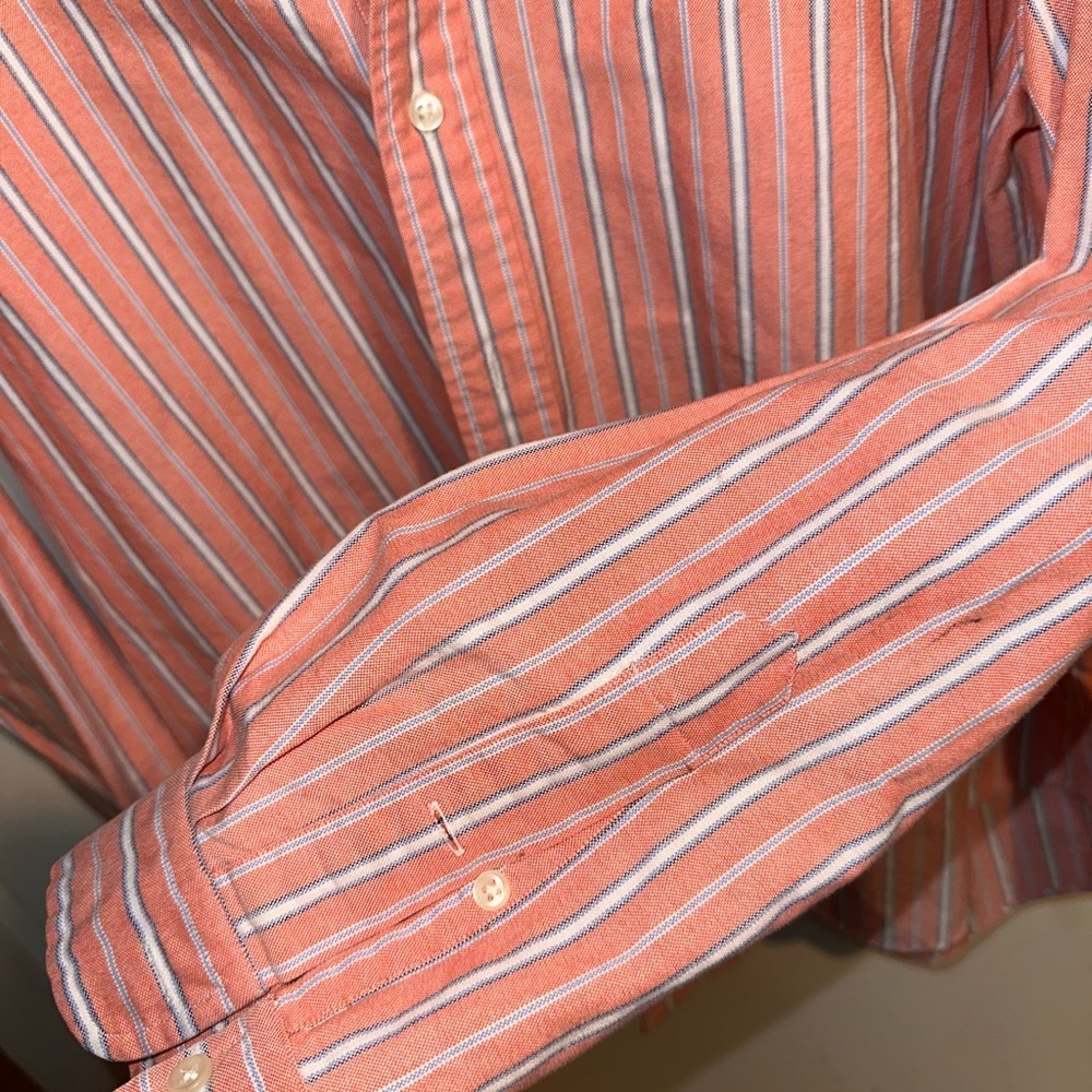 Ralph Lauren peach striped 100% cotton button up Men’s XL - Picture 5 of 8